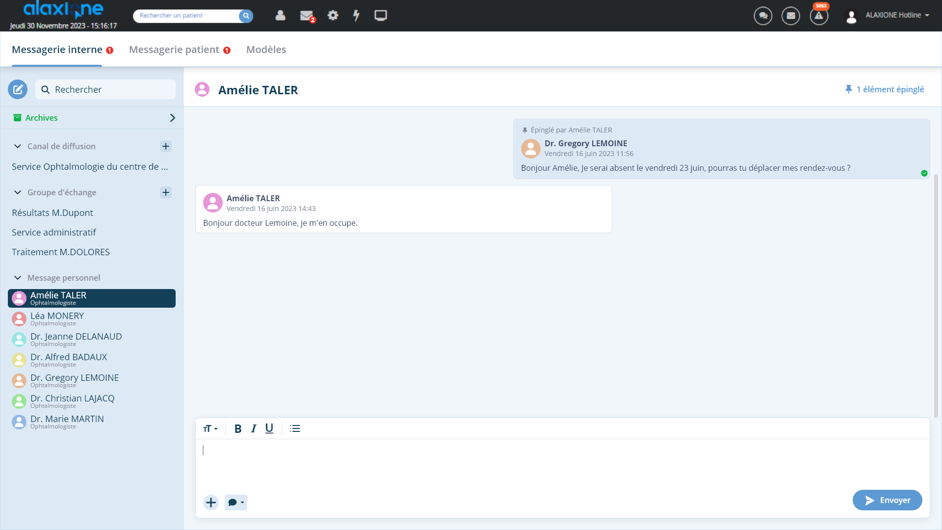 Conversation directe entre deux collaborateurs
